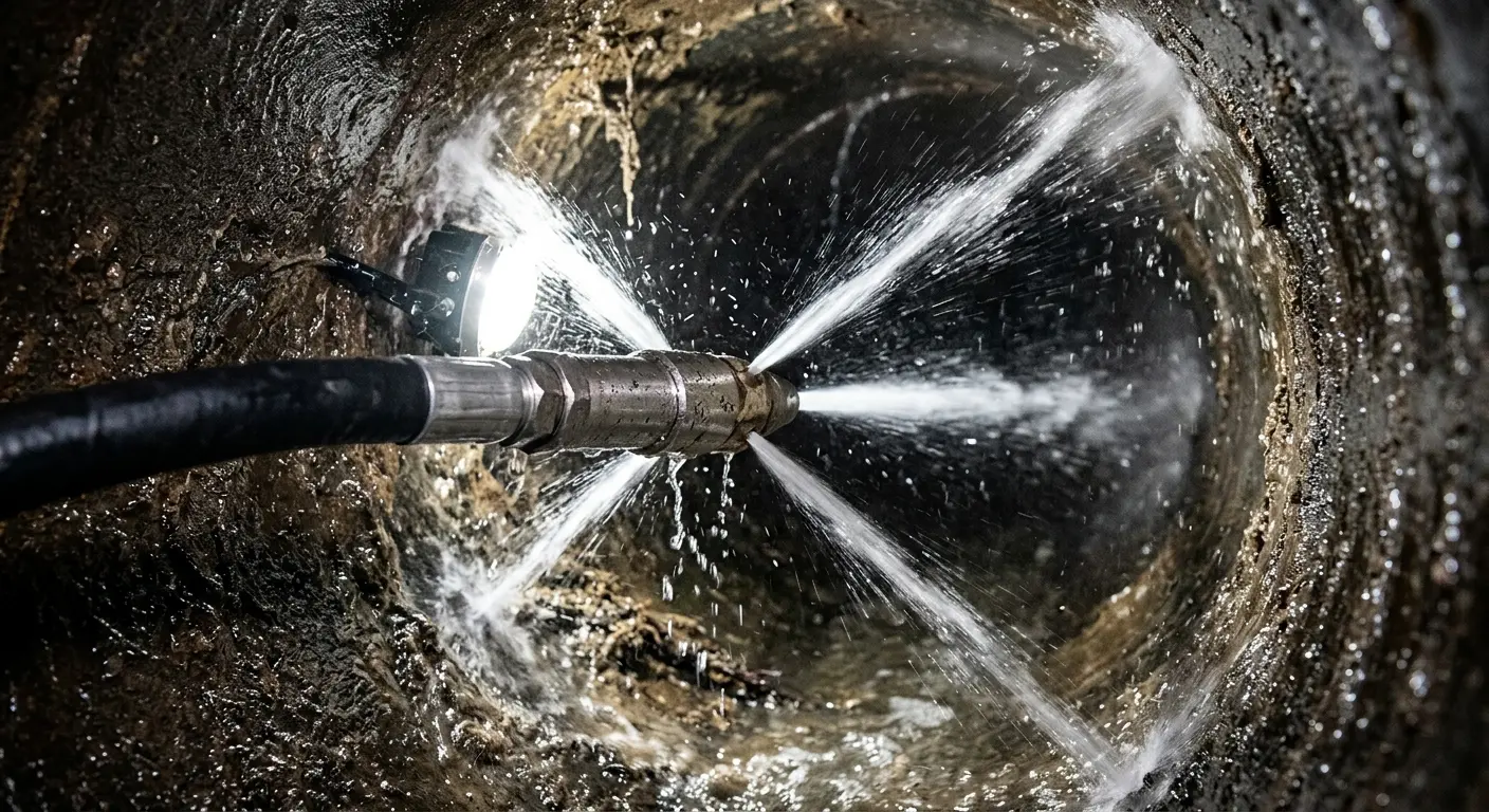 High-pressure hydro jetting nozzle cleaning sewer pipe for Storm Drain Cleaning in Swatara